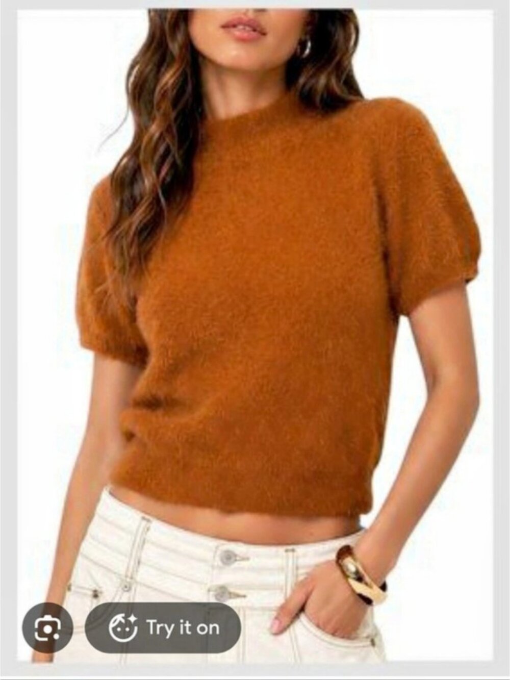 Anthropologie Brown/Mustard Short Sleeve Eyelash Sweater Size S